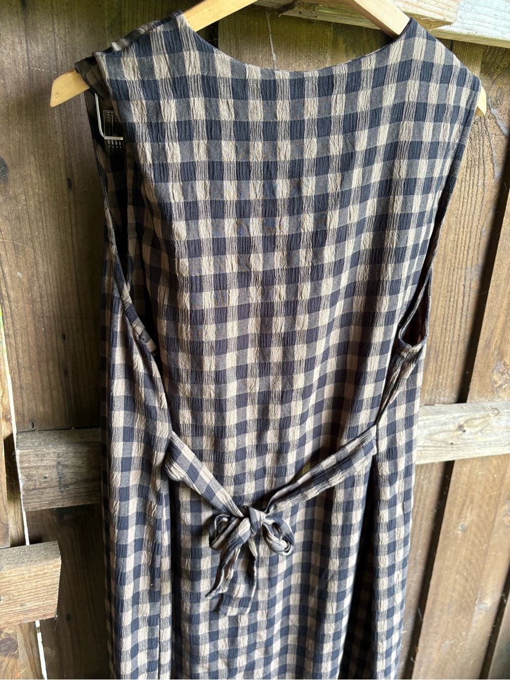 Vintage Fashion Bug Grunge Brown Picnic Gingham Sleeveless Maxi Dress - Picture 5 of 5